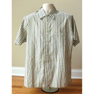 NWT Murano Short Sleeve vertical stripes light olive Dress Shirt silk blend LARG